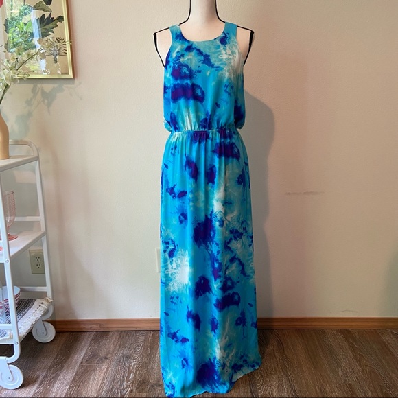 Blue Tie Dye Open Back Maxi Dress - Picture 1 of 6